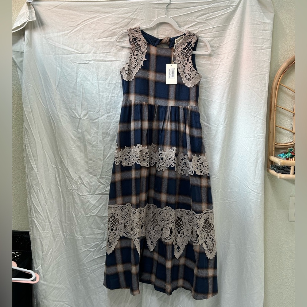Joyfolie girls Londra dress in Navy plaid size 12